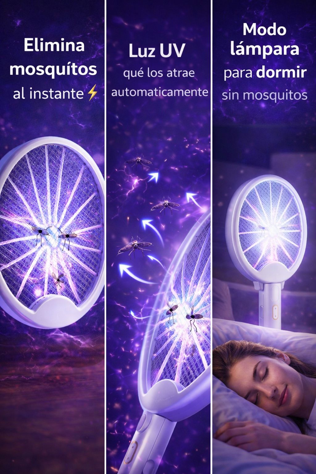 MOSQUITO KILLER PRO 3 EN 1 - Raqueta Eléctrica Plegable con luz UV